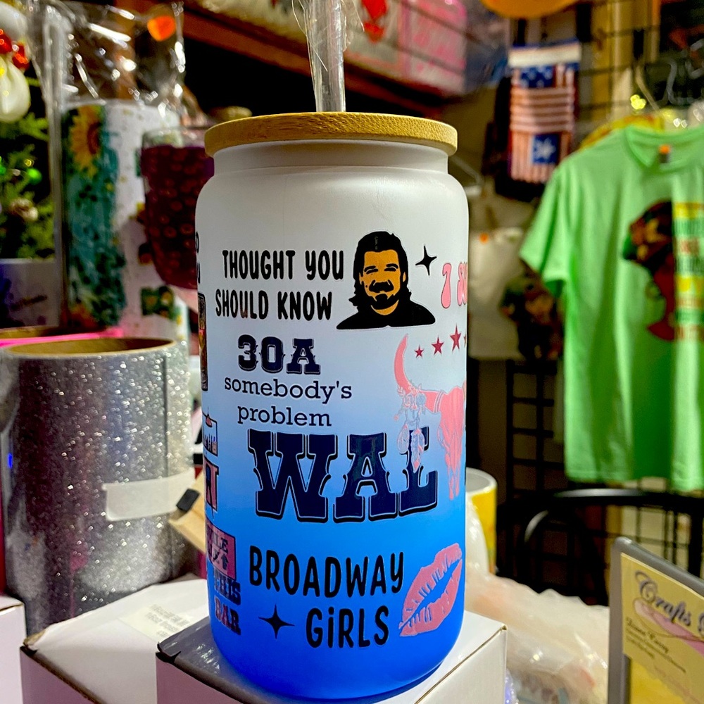 Morgan Wallen Drinking Glass with Removable Lid & Straw